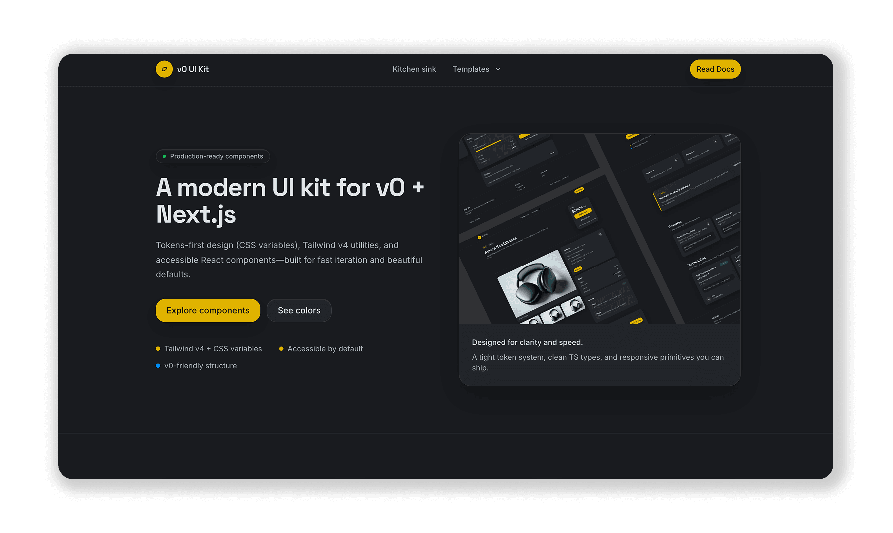 V0 UI Kit interface preview